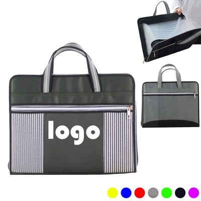 Document Briefcase Canvas Zipper File Bag W/Handle