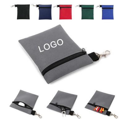 Golf Tee Storage Pouch Golf Accessory Bag with Zippered Pocket Gear Clip Hook to Bag