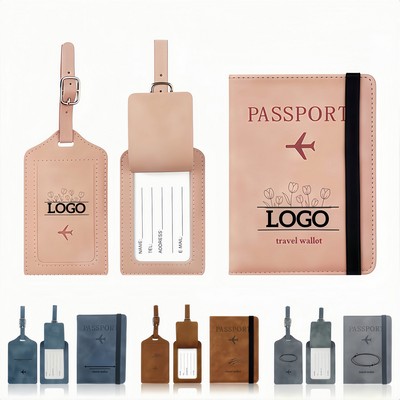 Leather Passport Cover Luggage Tag Set
