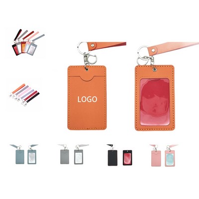 PU Leather ID Card Holder With Lanyard
