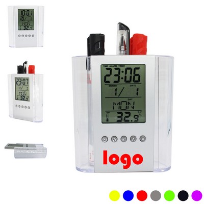 Desktop Calendar Alarm Clock Pen Holder