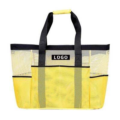Custom large Capacity Mesh Beach Tote Bag with Zipper Pocket