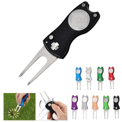 Golf Divot Repair Tool with Magnetic Button