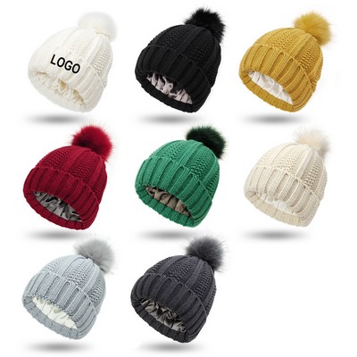 Customized Winter Chunky Women Warm Knit Pom Pom Hat