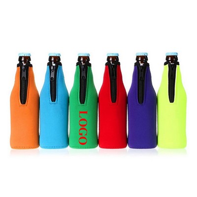 11OZ Thick Neoprene Beer Zip Up Bottle Jacket Insulator Sleeve Cooler w/Stitched Fabric Edge