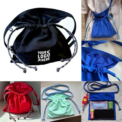 Casual Nylon Crossbody Pouch w/ Drawstring Closure