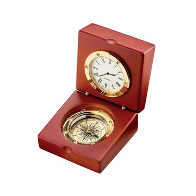 Mahogany Desk Clock & Compass