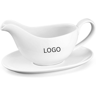 Elegant Porcelain Gravy & Sauce Boat with Saucer Stand