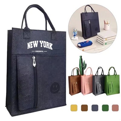 Eco-Friendly Felt Tote Bag for Students with Zippered Pocket
