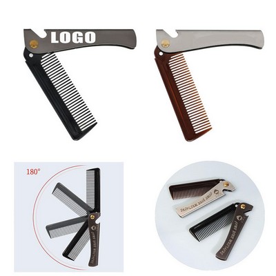 6" Men's Folding Stainless Steel Handle Plastic Dense Teeth Oil Hair Beard Comb with Bottle Opener