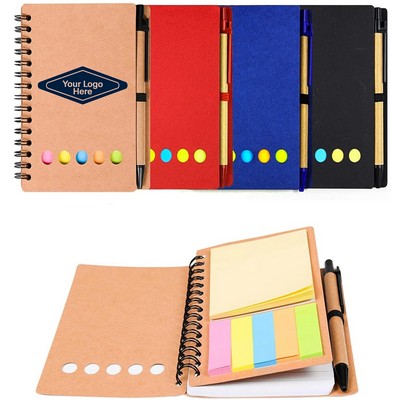 5.5" Spiral Notebook Lined Notepad w/ Pen and Sticky Notes