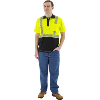 Majestic 75-5213 Hi-Viz Polo with Reflective Chainsaw Striping, ANSI 2
