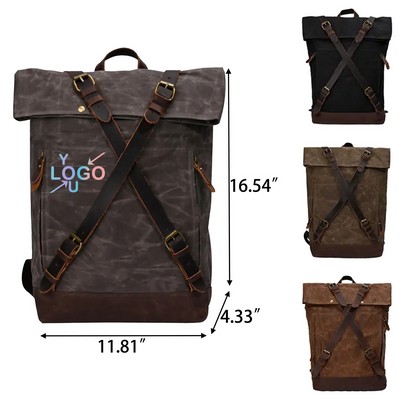 Retro Canvas Leather Laptop Bag Water Resistant