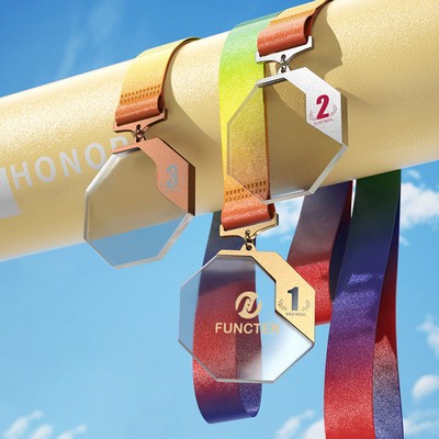 Hexagonal Crystal Zinc Alloy Award Medals Clear Version