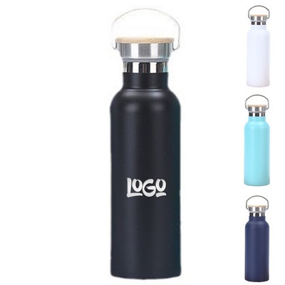 25 Oz Stainless Steel Water Bottle W/ Bamboo Lid