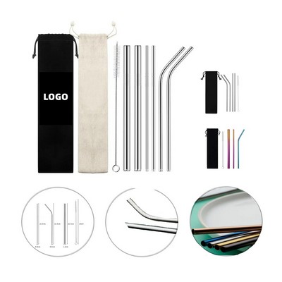 4-Piece Stainless Steel Bubble Straw Set W/Drawstring Bag