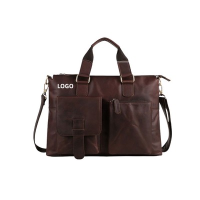 Genuine Leather Multi-Function Laptop Briefcase for Men Commute