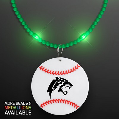 Baseball Medallion with Beaded Necklace (Non Light Up) - BLANK