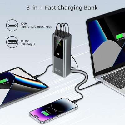100W Fast Charging Digital Display Laptop Power Bank 20000mah