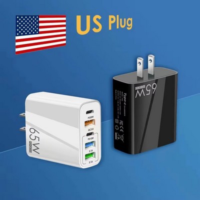 Portable 65W 3 Usb and 2 Type c 5 Ports Fast Charging Plug Cell Phone Wall Charger Adapter