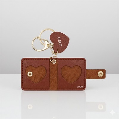 Leather Mini Photo Keychain Compact Couple Photo Holder Valentine's Day Gift