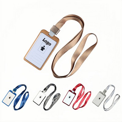 Aluminum Badge Holder with Lanyard for Work ID Cards