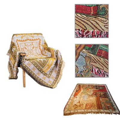 430GSM Woven Fringe Anti Slip Throw Blanket