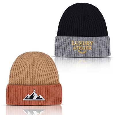 Unisex Two Tone Cuffed Knit Beanie Cap