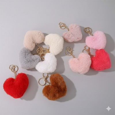 Fluffy Heart Keychain Plush Pom Charm Bag and Car Hanging Accessory Valentine's Day Gift
