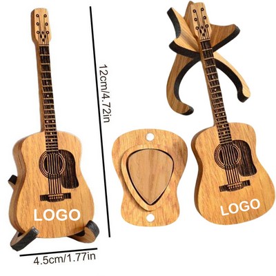 Wooden Guitar Pick Box w/ 3 Pcs Guitar Picks