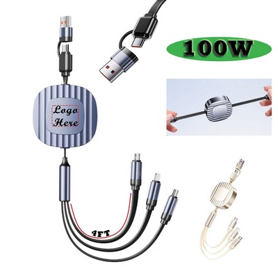 4' Retractable 3-in-1 Fast Charging Cable with Dual Inputs