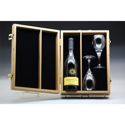Hardwood Box Partitioned Wine Box with Hinge Lid