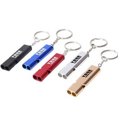 Flat Metal Dual Frequency Survival Whistle with Keychain