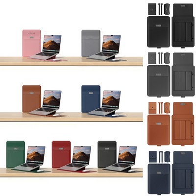 16" PU Leather Laptop Sleeve Protective Case With Stand and Mouse