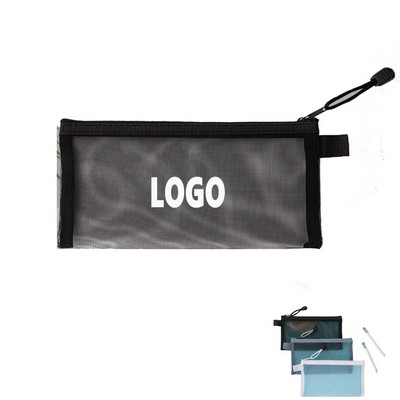 Grid Mesh Pencil Case Pouch Stationery Organizer