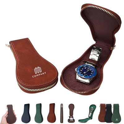 Portable Leather Single Watch Jewelry Travel Case