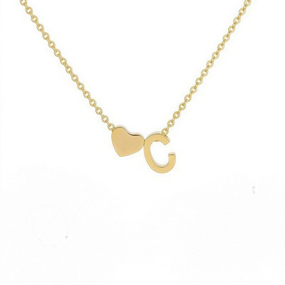 Personalized 26 Initial Heart Pendant Necklace Stainless Steel A-Z Capital Letter Charm