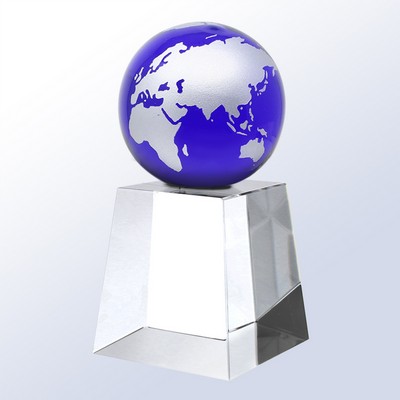 Globe Sphere Crystal Award, Blue/Silver, 6 1/2"H