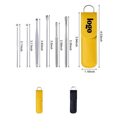 6 Piece Stainless Steel Ear Cleaning Tools W/ Pu Leather Case
