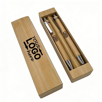 Eco-Friendly Bamboo Retractable Ballpoint Pen Set