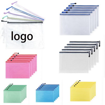 Reinforced Mesh Waterproof Zipper Pouch For Document Storage