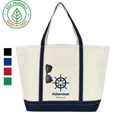 Anchor Canvas Boat Tote Bag Zipper Top Promo Swag Gift 20 oz Eco Friendly Navy Blue (24x15x8.5)