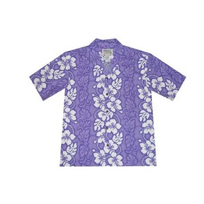 Purple Hawaiian Cotton Poplin Shirt w/ Button Front & Short Sleeves