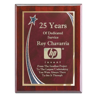 Plaque - 8" x 10" Piano Wood Finish Wall Plaque with Red Rising Star Achievement Plate (6"x8")
