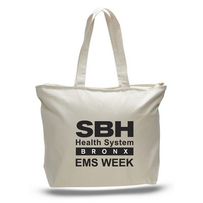 Natural Canvas Zipper Tote Bag w/ Squared Bottom - 1 Color (20"x15"x5")