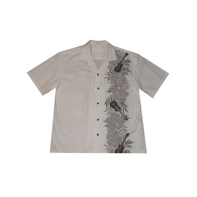 Men's / Unisex Gray Hawaiian Tropical Vertical Border Print Cotton Shirt