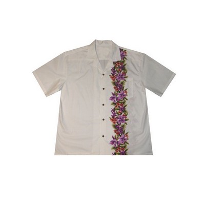 Men's / Unisex White Hawaiian Tropical Vertical Border Print Cotton Shirt