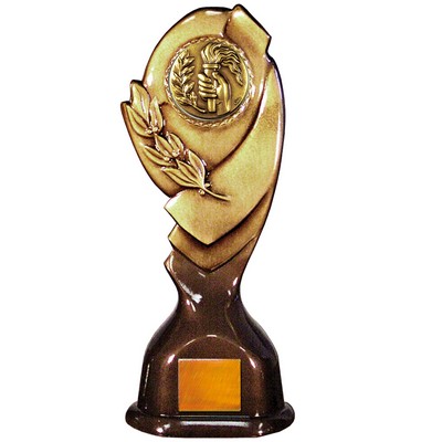 Stock Classic 12" Trophy with a 2" Torch & Hand Coin with Engraving Plate