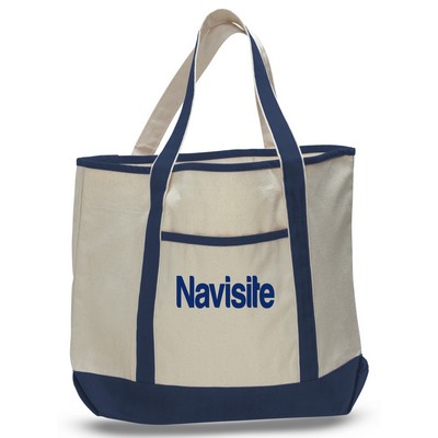 Heavy Canvas 2-Pocket Tote w/1-Color--22"x16"x6" - Natural/Navy