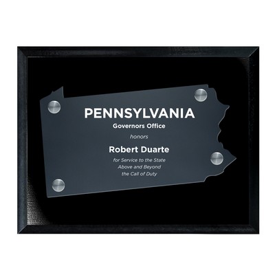Frosted Acrylic PA State Cutout on Black Plaque